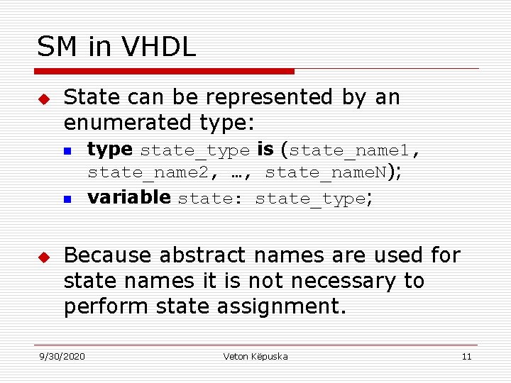 for in vhdl
